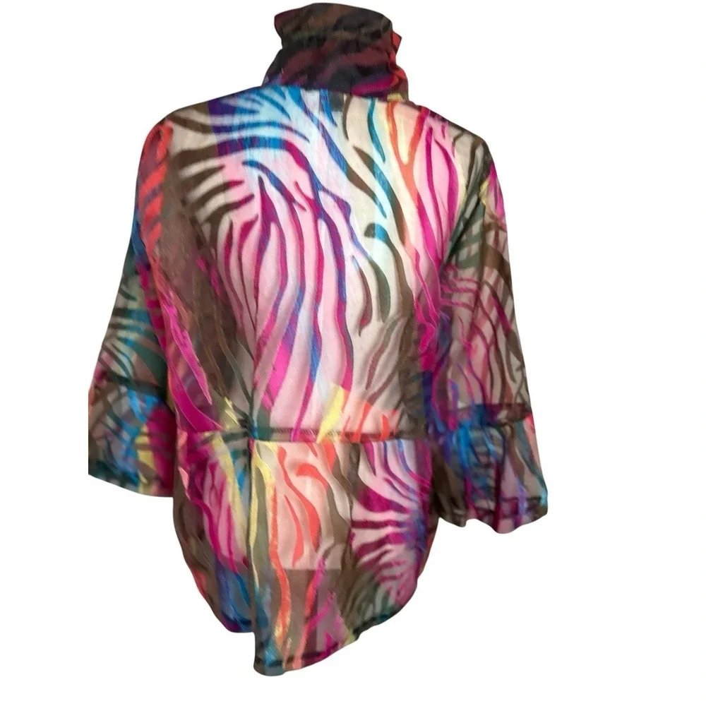 DAMEE Inc. Sheer Blouse Jacket Rainbow Wired Collar XL Maximalist Art to Wear - Picture 7 of 10